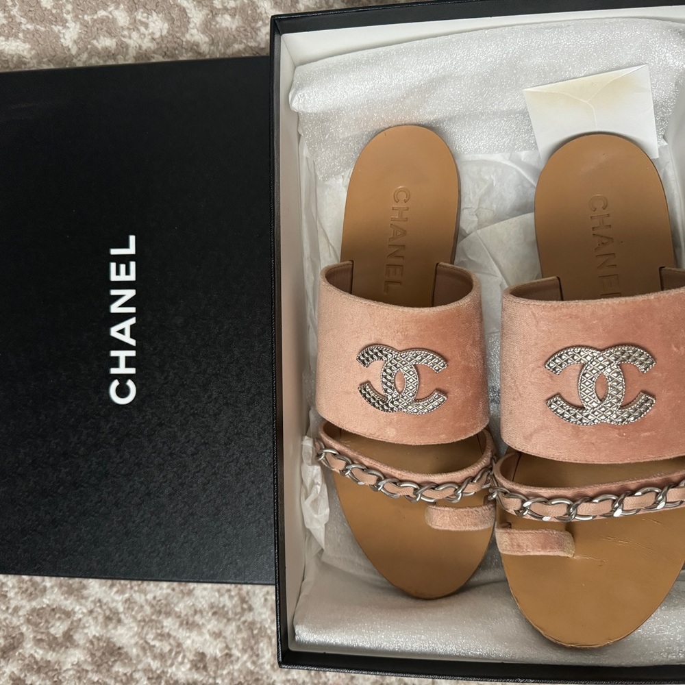 Chanel velvet slide sandals size 39